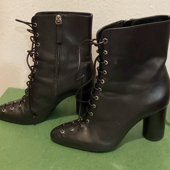 Zara Laced Leather Heeled Ankle Boots - Picture 3 of 10
